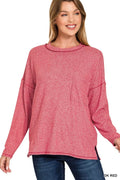Soft Melange Hacci Round-Neck Long Sleeve T-Shirt