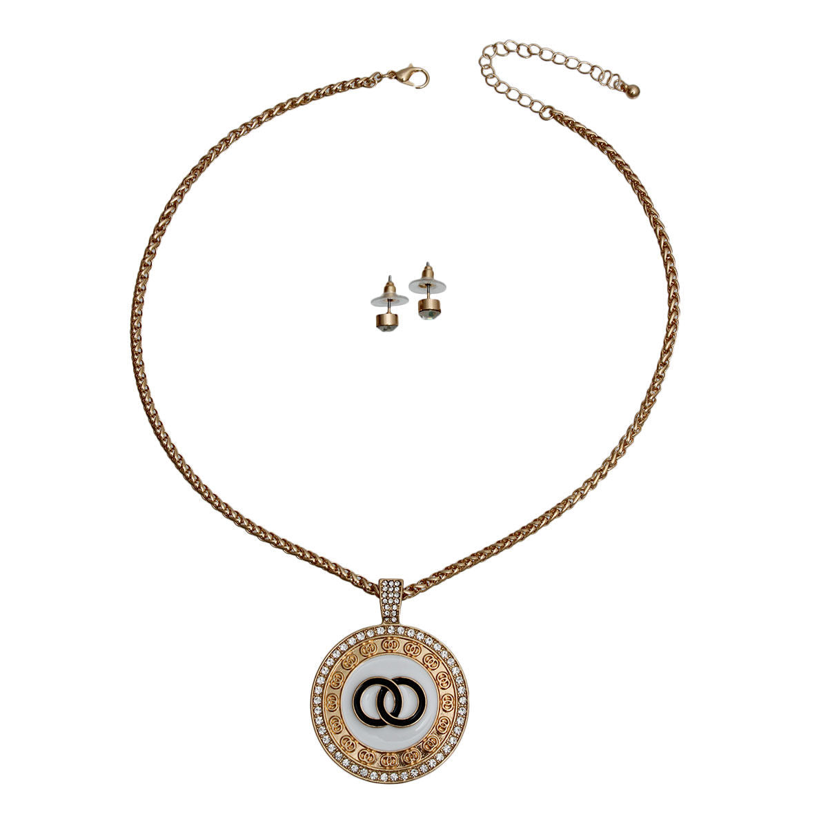 Infinity Pendant Necklace Gold and White Stylish Statement Jewelry