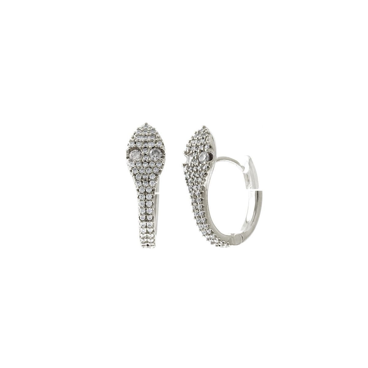 Huggie Hoop Earrings Silver CZ Snake Head Statement Jewelry