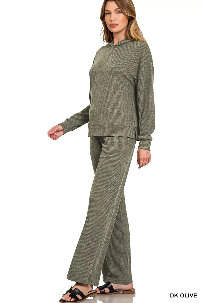 Ribbed Long Sleeve Hoodie