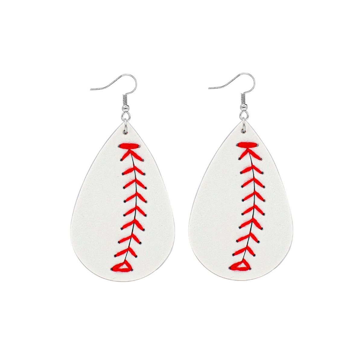Teardrop Baseball Earrings White Stylish Casual Jewelry