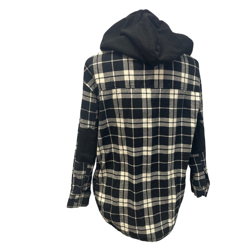 Forever 21 Womens Small Button Up Lined Hooded Plaid Shirt Hoodie Jacket