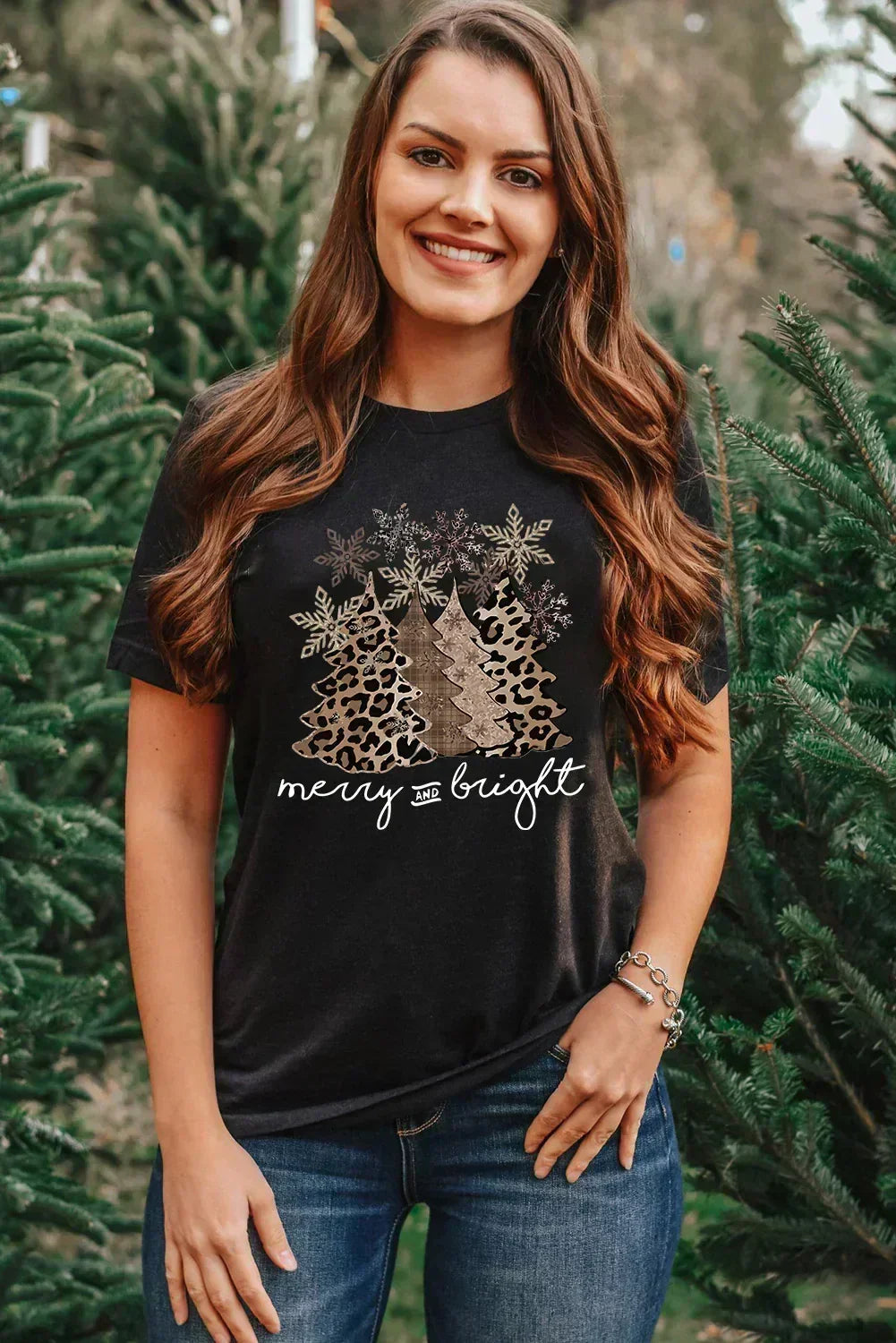 White Leopard Christmas Tree Graphic Tee – Festive & Fierce Crewneck