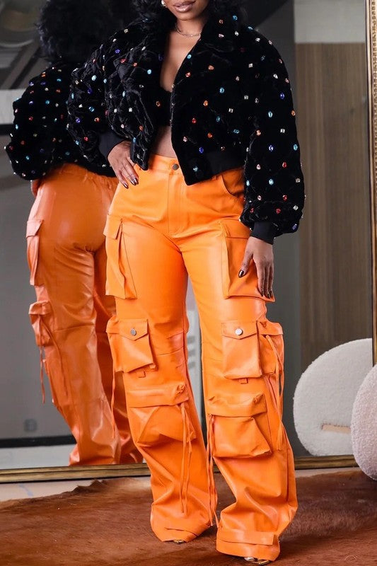 PU Leather Cargo Pants