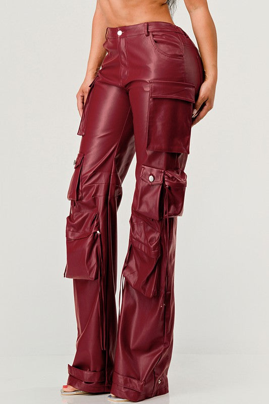 PU Leather Cargo Pants