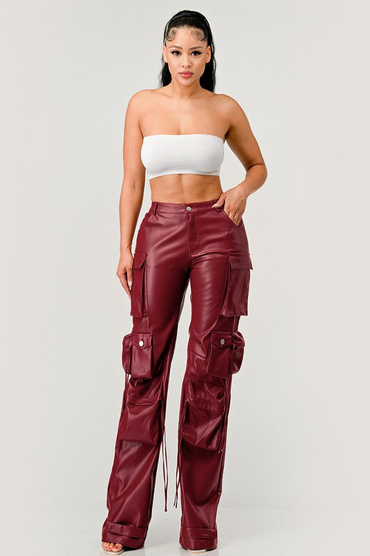 PU Leather Cargo Pants