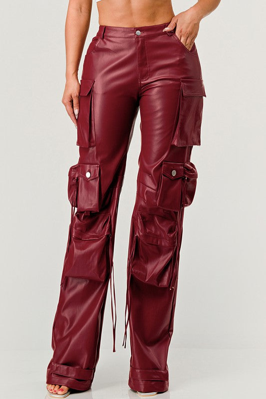 PU Leather Cargo Pants
