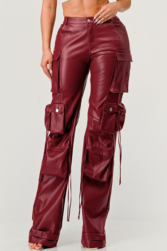 PU Leather Cargo Pants