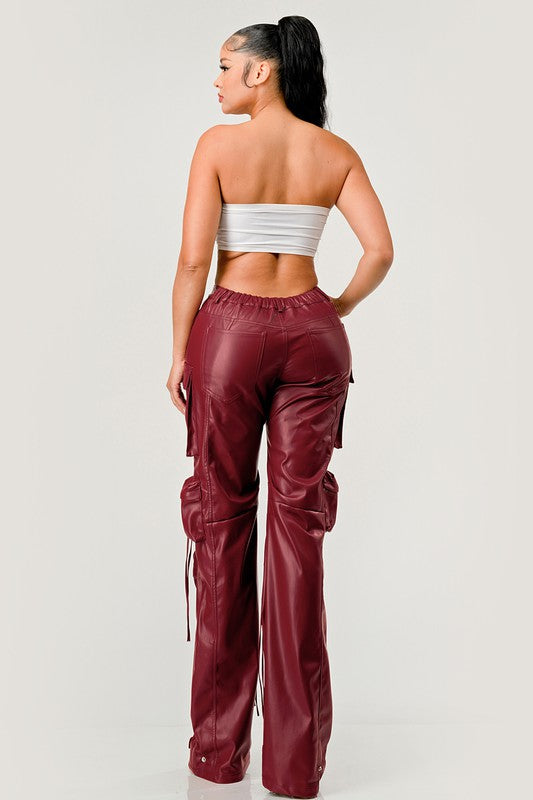 PU Leather Cargo Pants