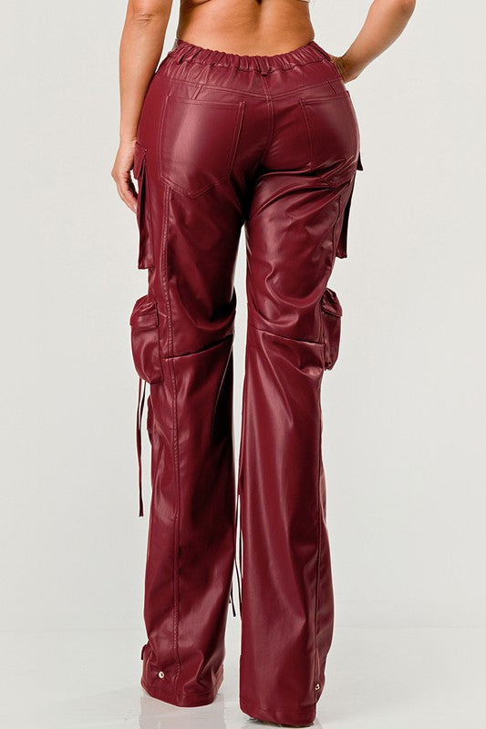 PU Leather Cargo Pants