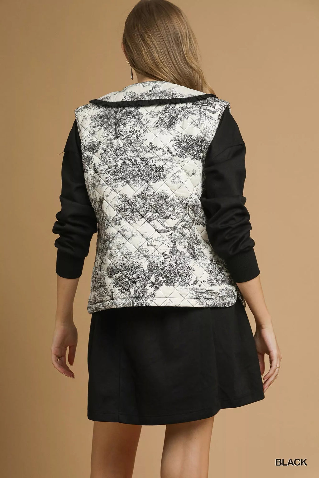 Toile Quilted Vest with Ruffle Collar