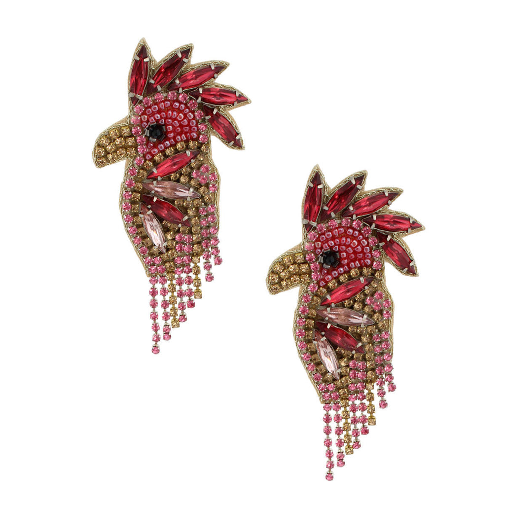 Statement Earrings Pink Rhinestone and Bead Macaw Design Stylish Fashion Jewelry