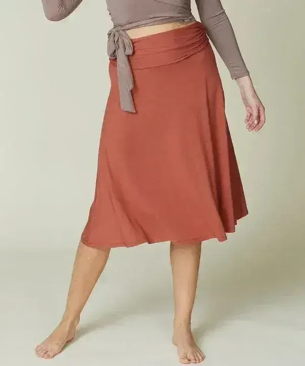 Bamboo Flared Skirt – Organic Mid-Length with Shirring