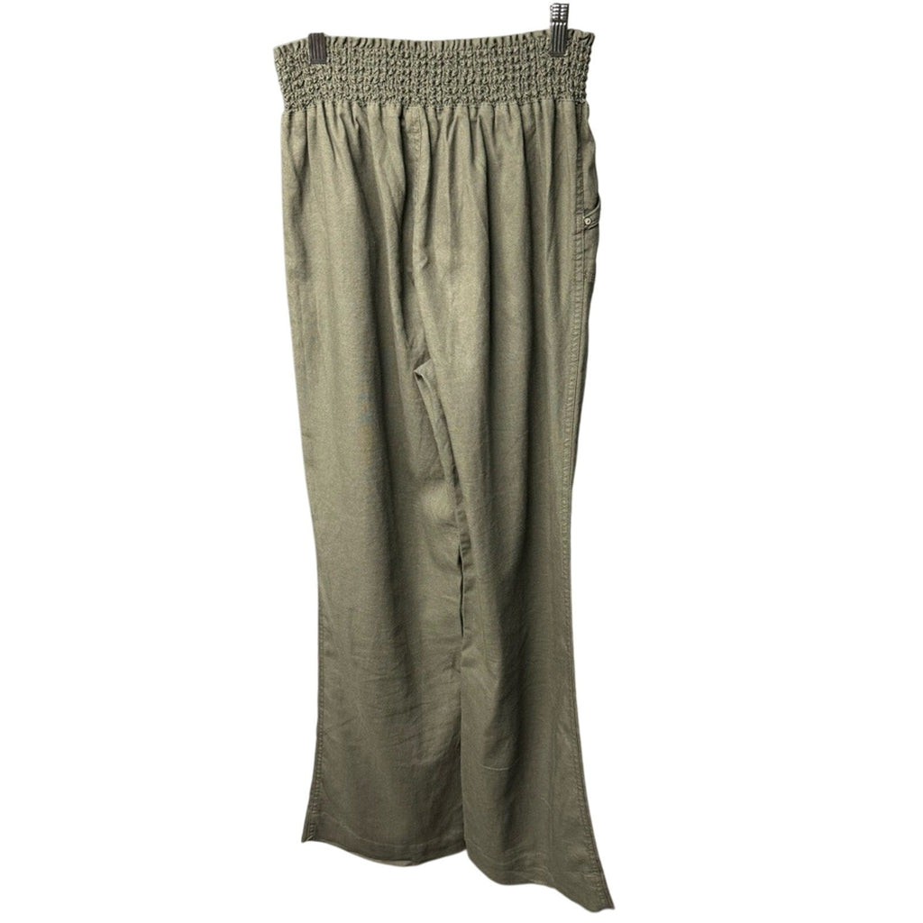 Cisono Juniors Large Olive Adjustable Smocked Waist Drawstring Pants w Pockets