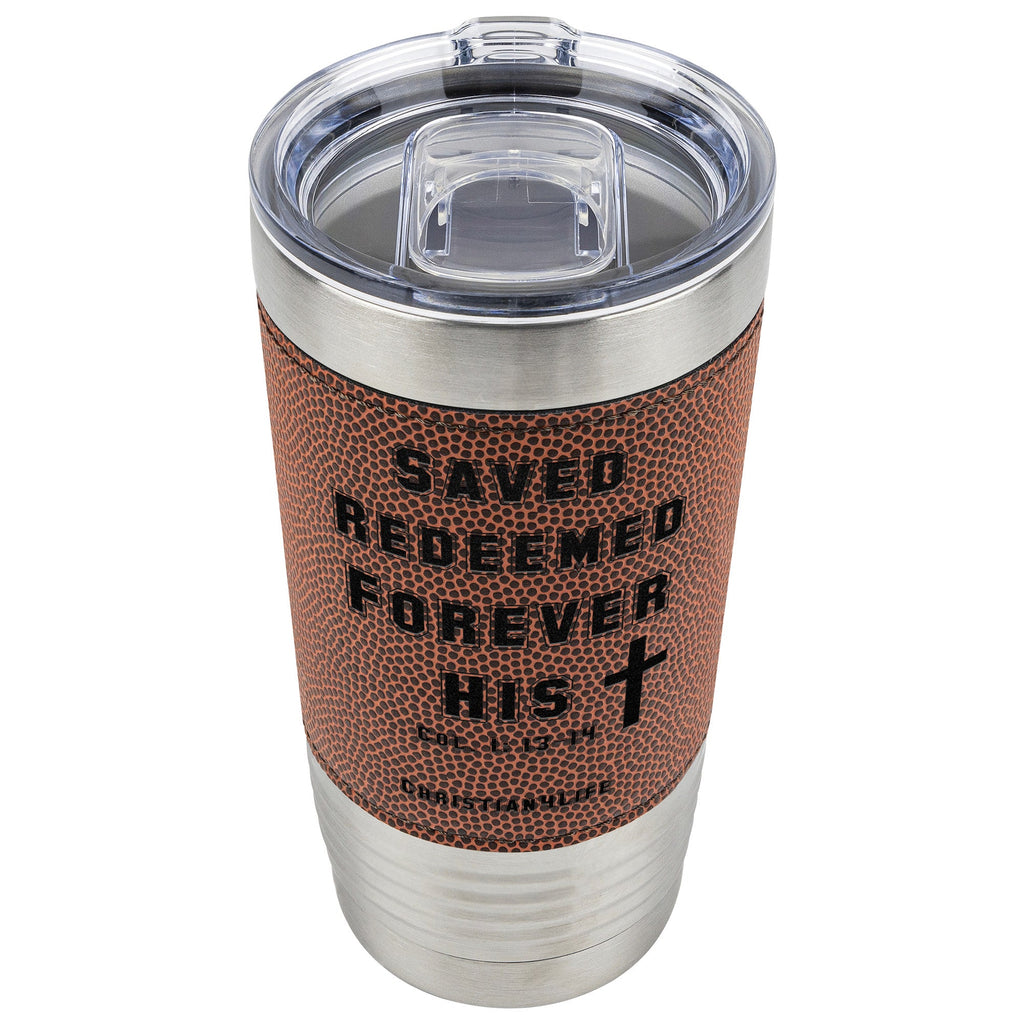 20oz Christian Football Tumbler - Saved, Redeemed