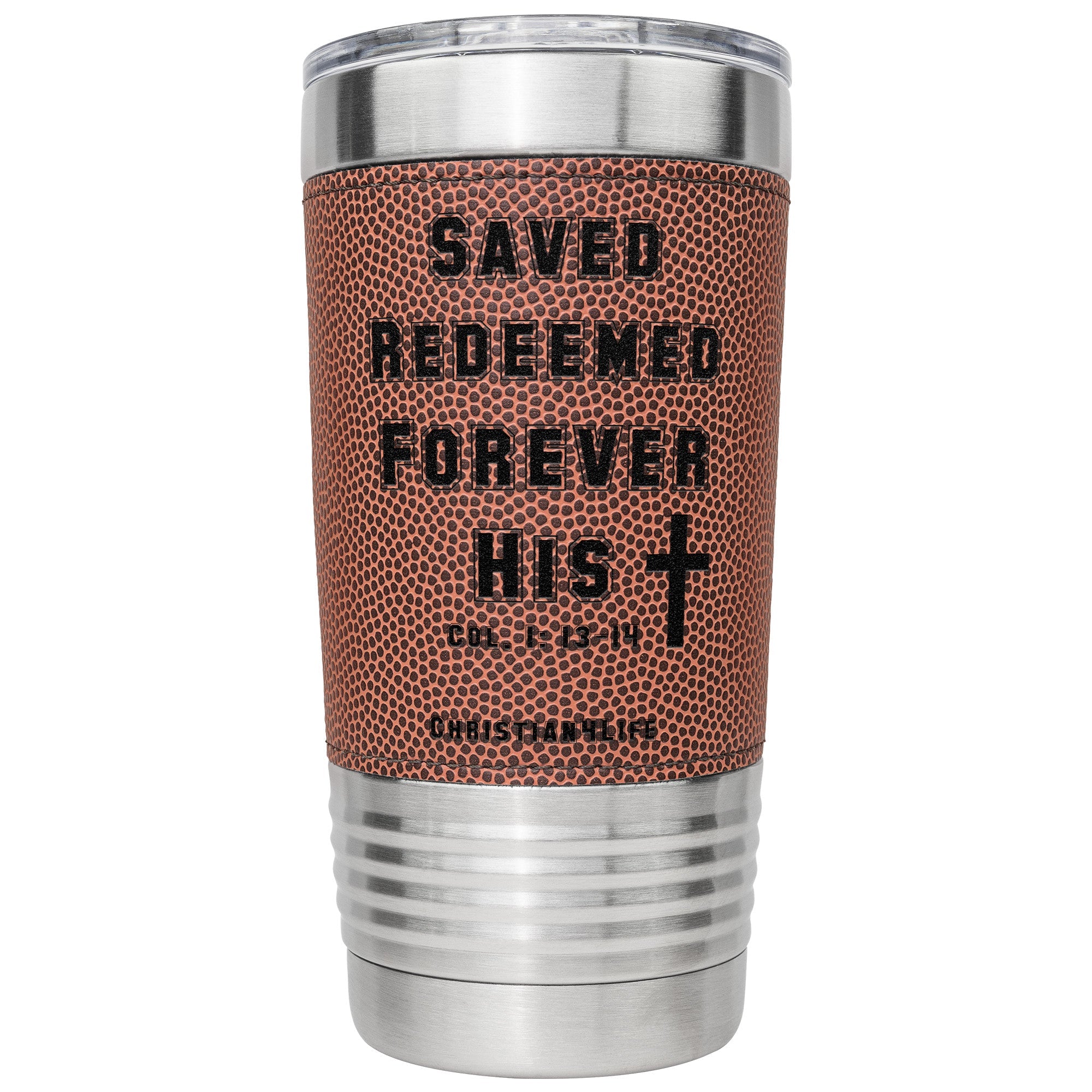 20oz Christian Football Tumbler - Saved, Redeemed