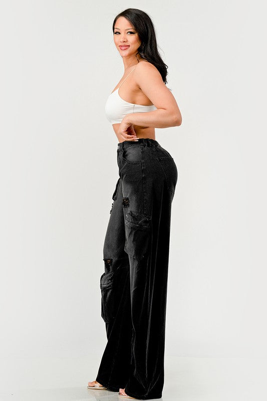 Black Knight Washed Out Cargo Jeans