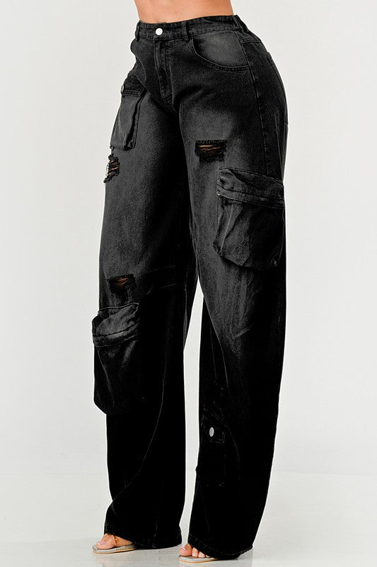 Black Knight Washed Out Cargo Jeans