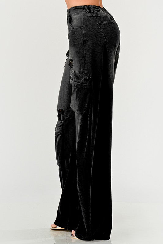 Black Knight Washed Out Cargo Jeans