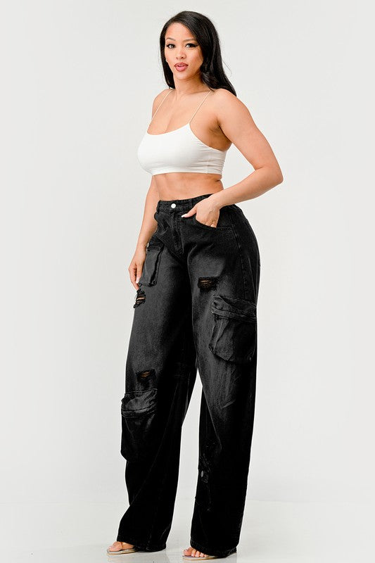 Black Knight Washed Out Cargo Jeans