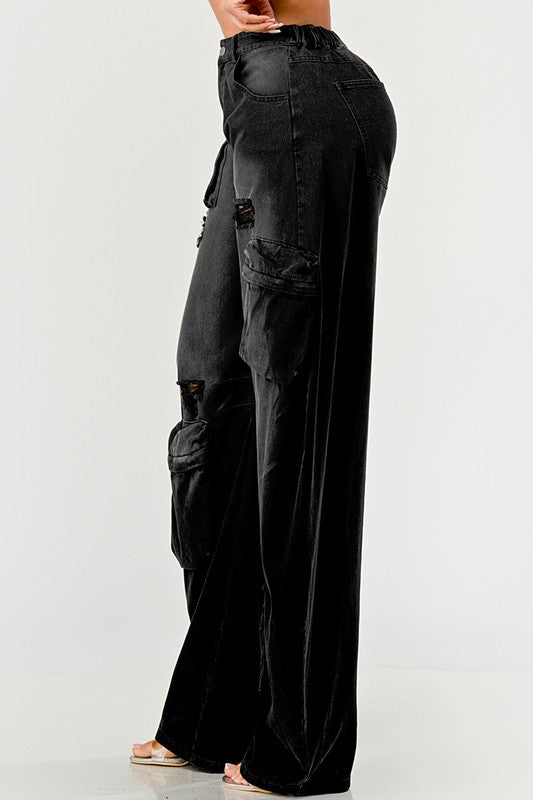Black Knight Washed Out Cargo Jeans