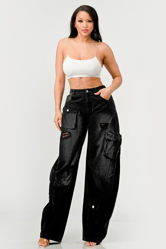 Black Knight Washed Out Cargo Jeans