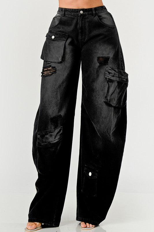 Black Knight Washed Out Cargo Jeans