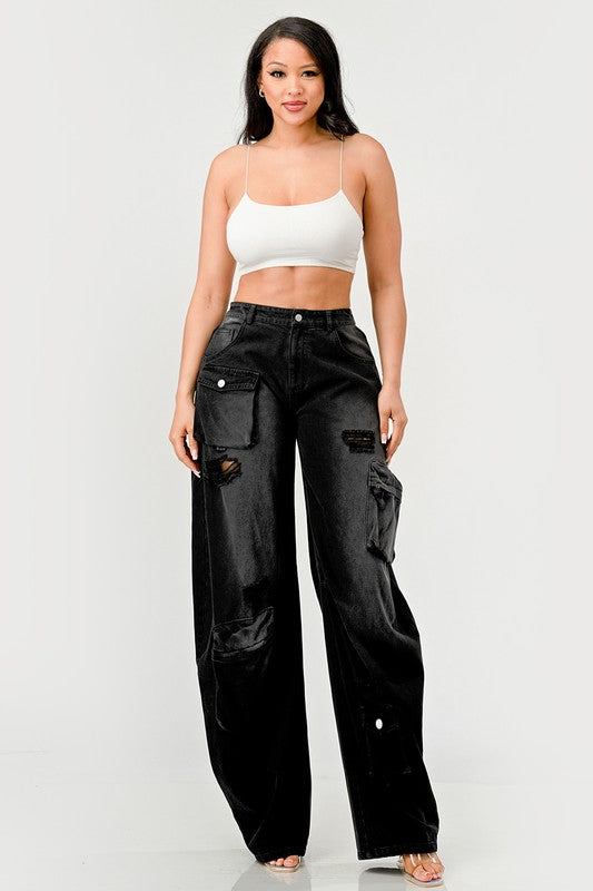 Black Knight Washed Out Cargo Jeans