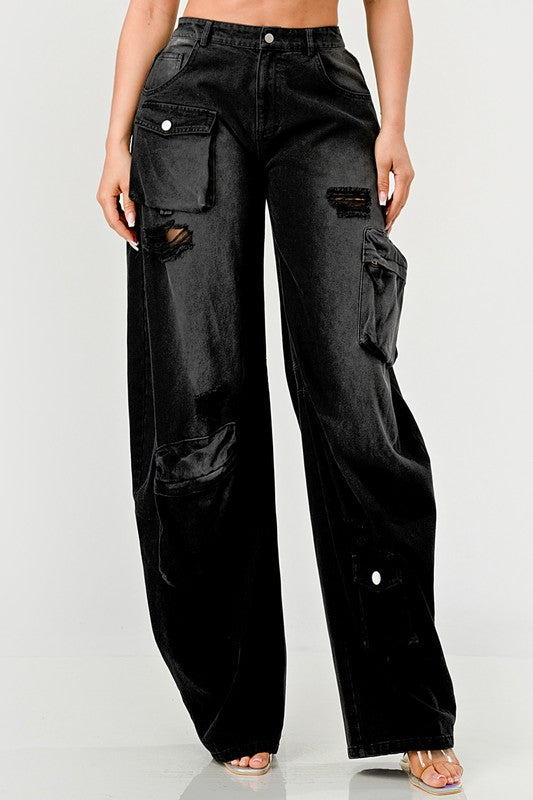 Black Knight Washed Out Cargo Jeans
