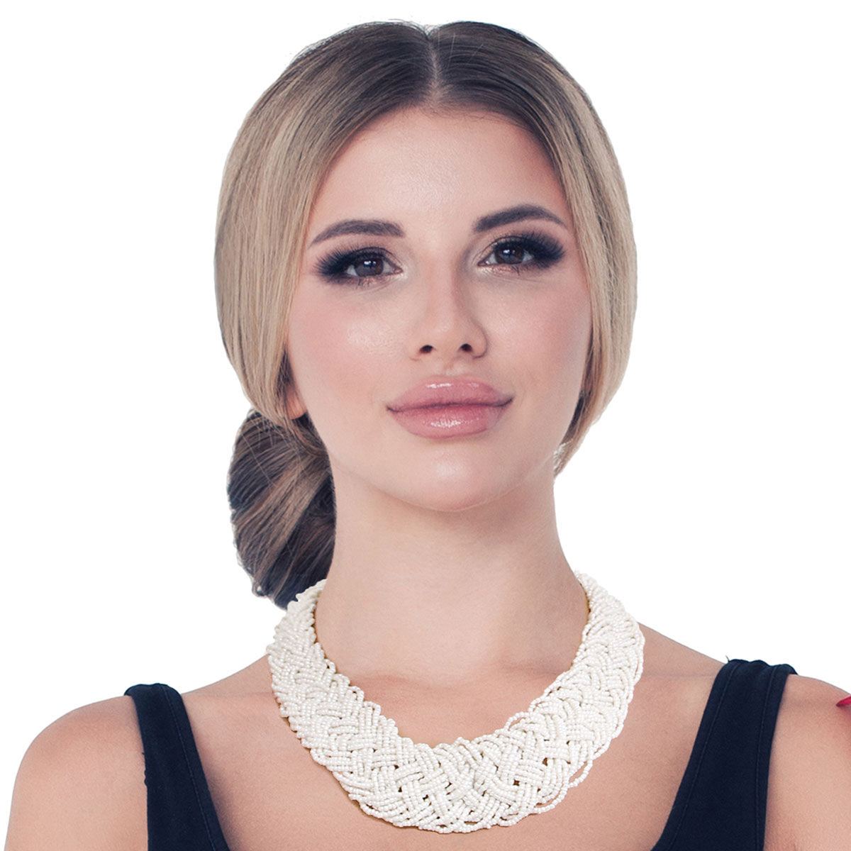 Statement Braided Collar Set with Cream Seed Beads Stylish Jewelry Accessory