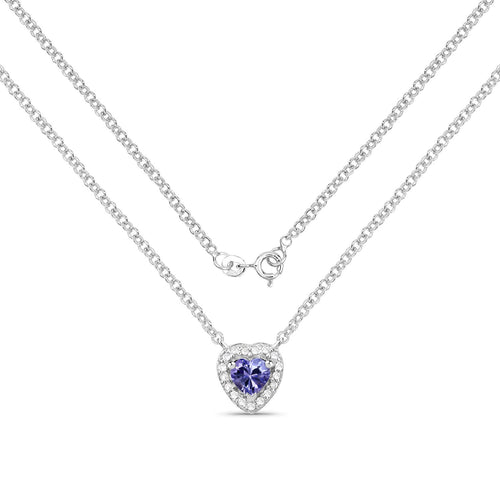 0.55 Carat Genuine Tanzanite and White Topaz .925 Sterling Silver Necklace