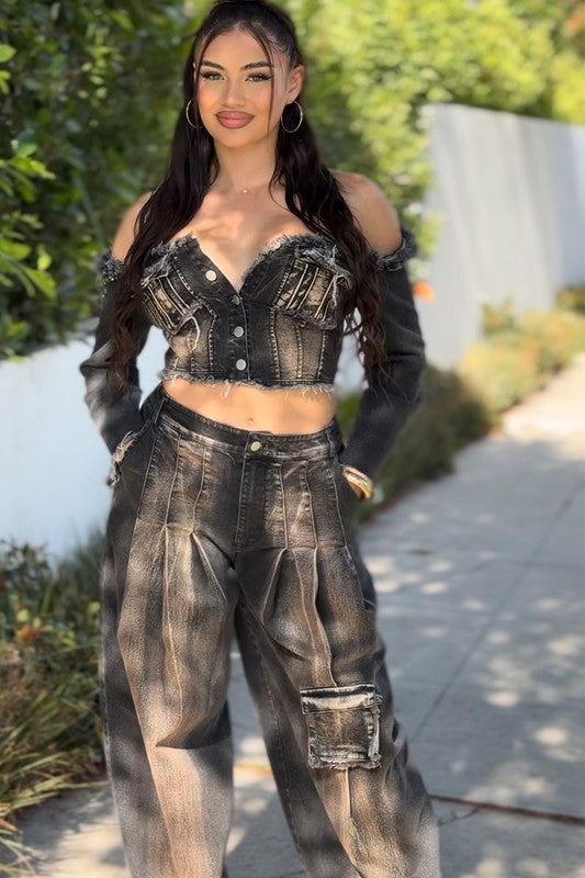 Distressed Denim Cargo Set