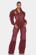 Burgundy Washed Utility Jumpsuit