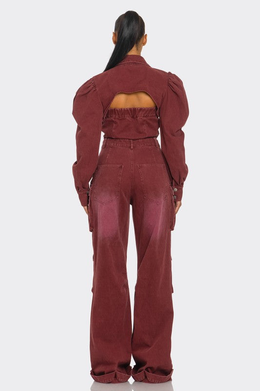 Burgundy Washed Utility Jumpsuit