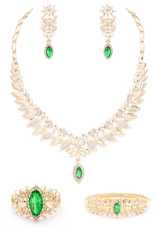 4-Piece Necklace Earrings Bangle Ring Set Stylish Jewelry Accessories