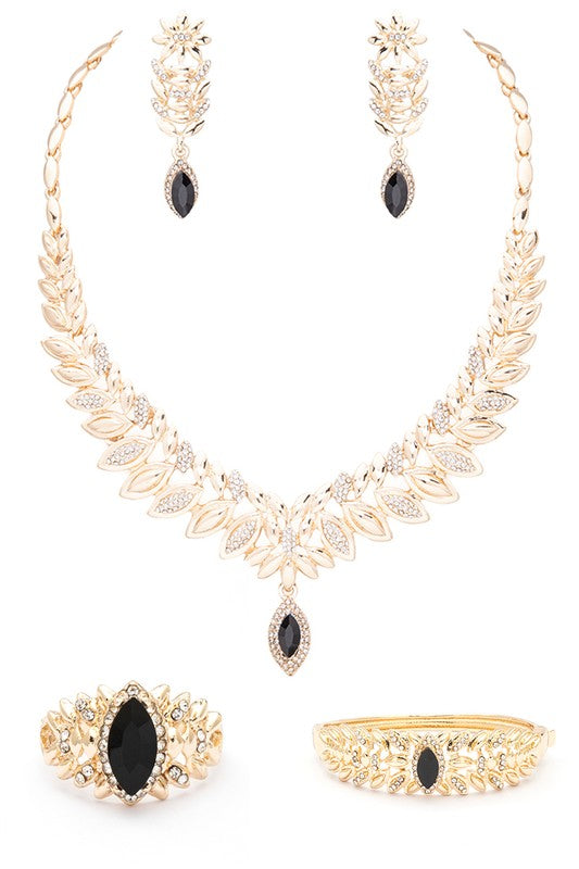 4-Piece Necklace Earrings Bangle Ring Set Stylish Jewelry Accessories