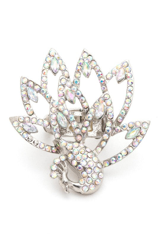 Adjustable Peacock Crystal Statement Ring – Trendy Fashion Jewelry Accessory