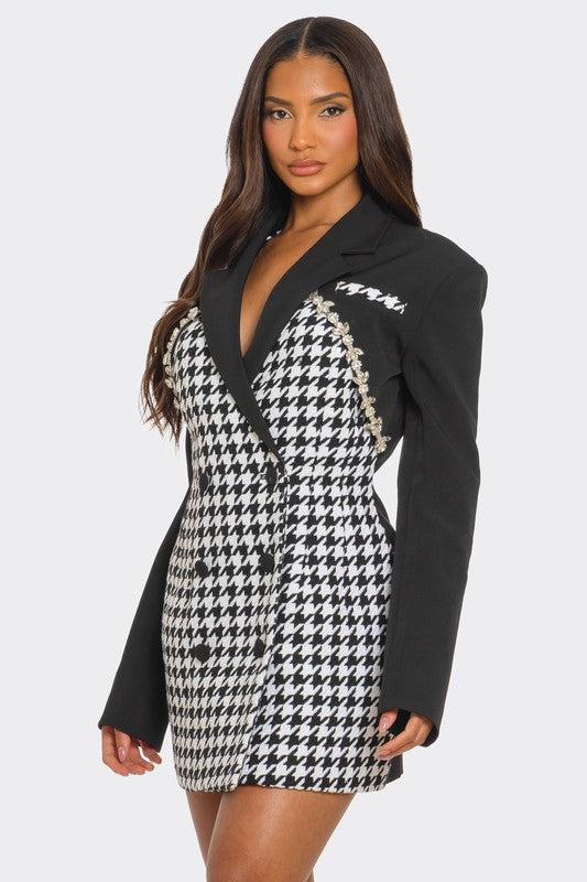 Glam Houndstooth Blazer Dress