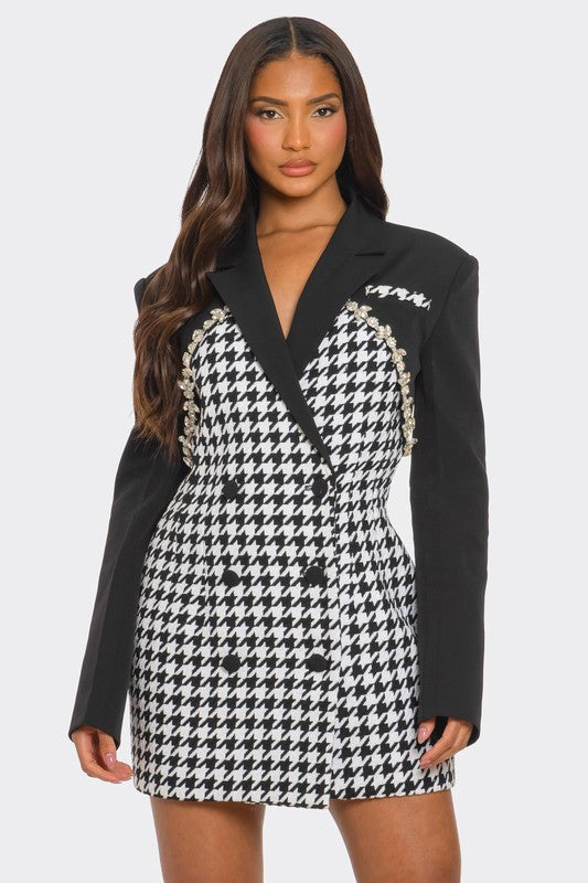 Glam Houndstooth Blazer Dress