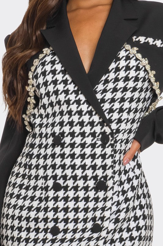 Glam Houndstooth Blazer Dress