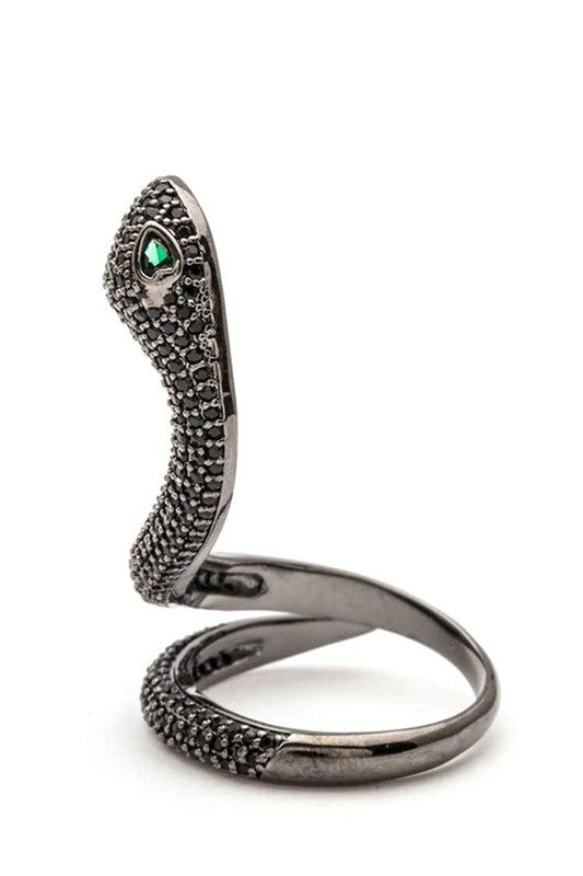 Adjustable Micro Pave CZ Snake Ring – Trendy Statement Jewelry