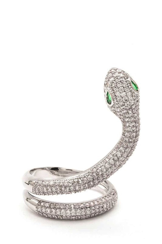 Adjustable Micro Pave CZ Snake Ring – Trendy Statement Jewelry