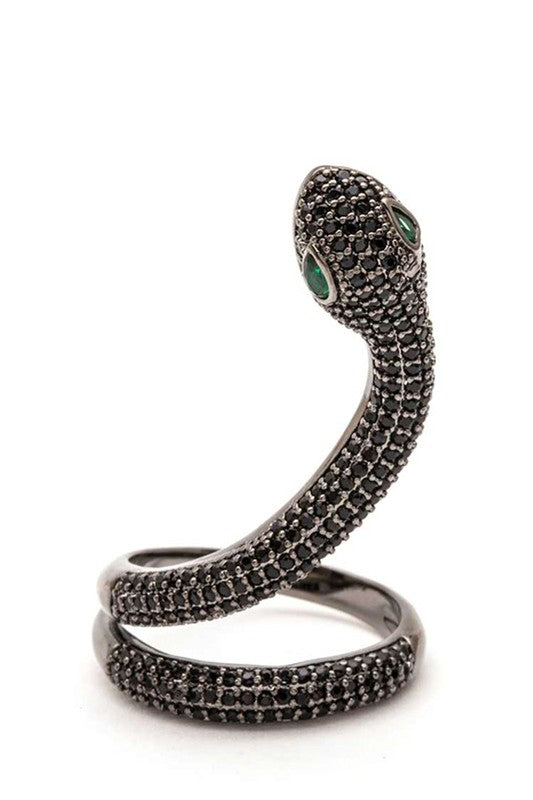 Adjustable Micro Pave CZ Snake Ring – Trendy Statement Jewelry