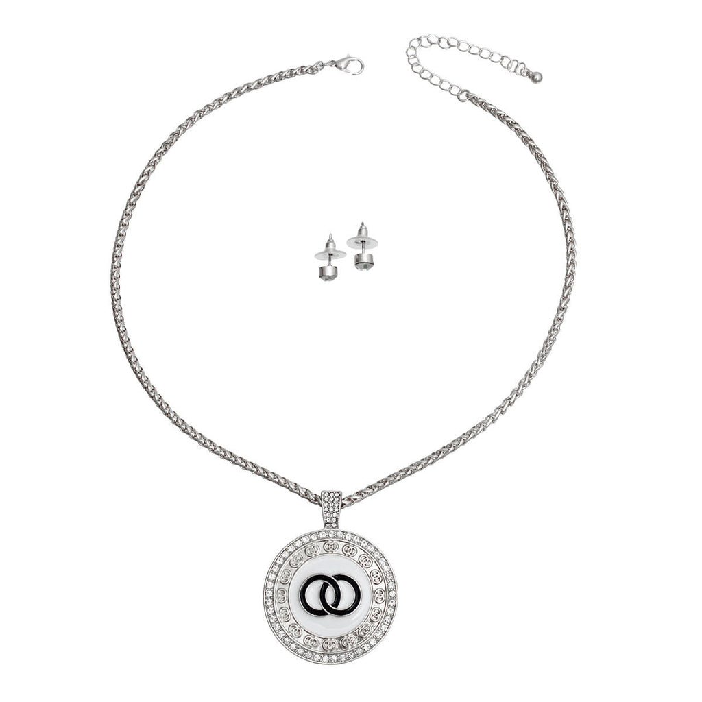 Infinity Pendant Necklace Silver and White Stylish Chic Jewelry Accessory