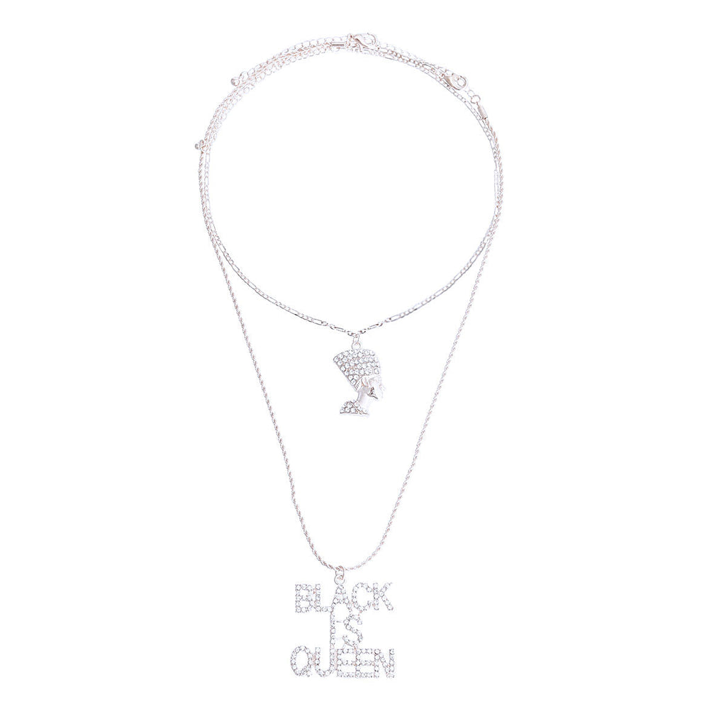 Statement Necklace Silver Double Chain Black Is Queen Trendy Layered Jewelry
