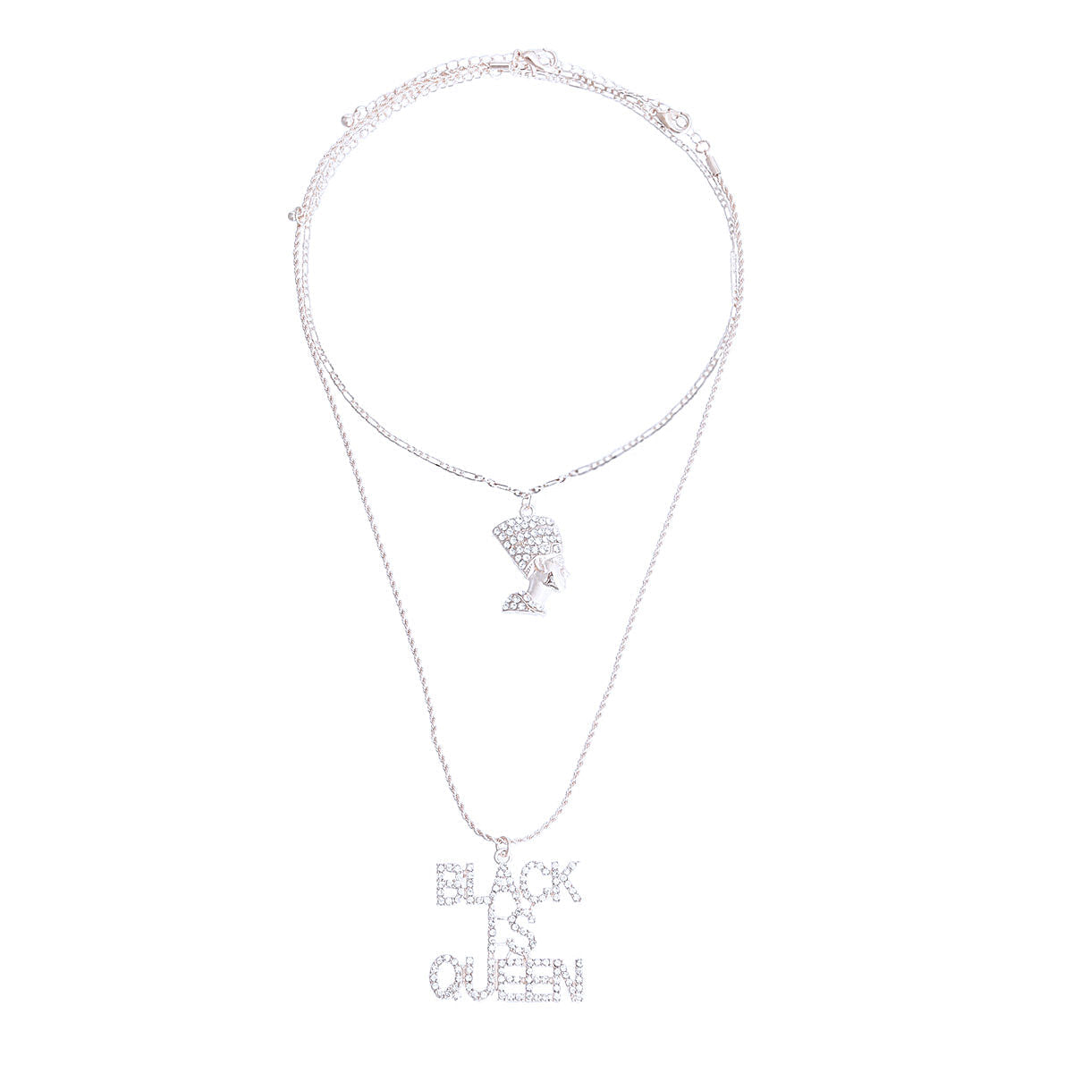 Statement Necklace Silver Double Chain Black Is Queen Trendy Layered Jewelry