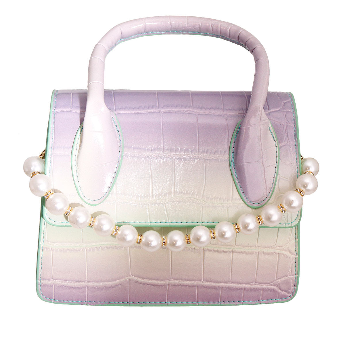 Fashion Handbag Croc Flap Satchel in Purple and Green – Trendy Chic Accessory