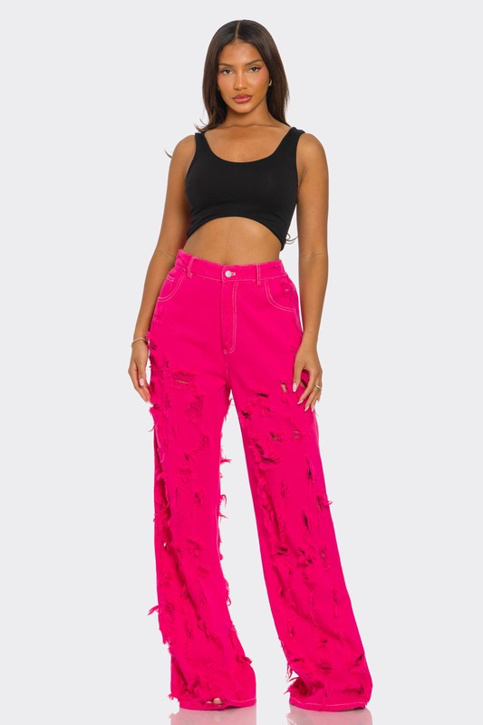 Hot Pink Wide-Leg Jeans