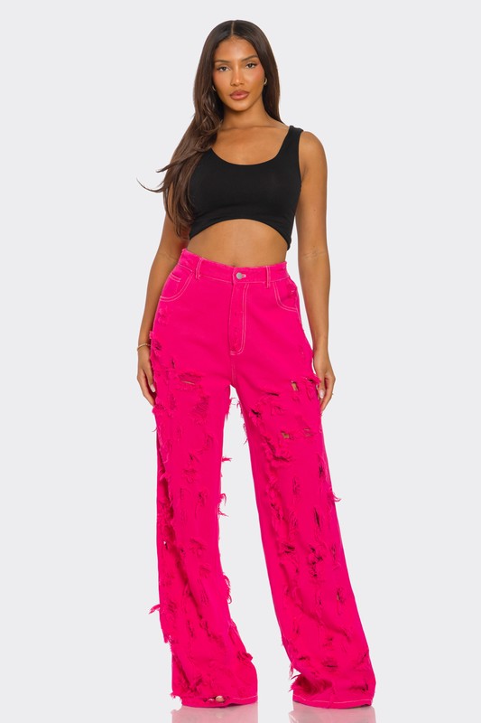 Hot Pink Wide-Leg Jeans