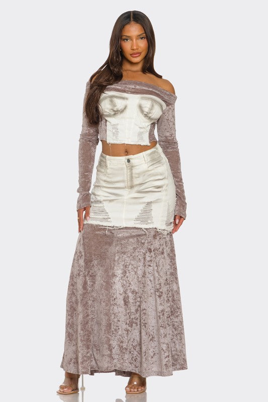 Velvet-Denim Fused Set